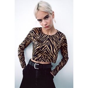 NWT Zara Satin Effect Animal Print Top Size Small